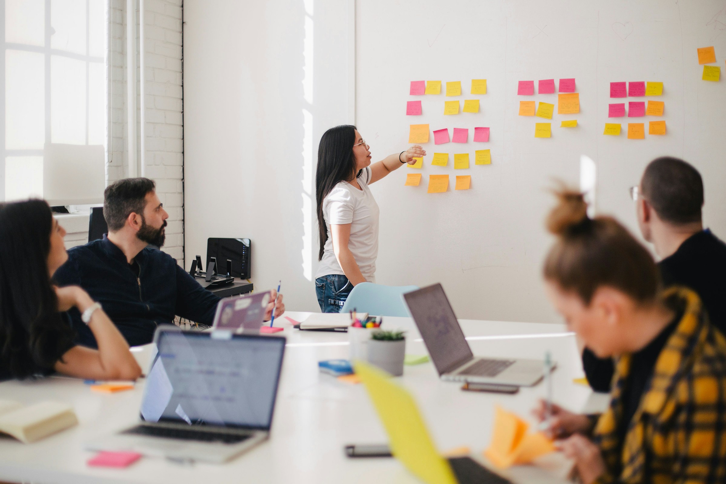 Content strategy workshop with notes for AI visibility planning
